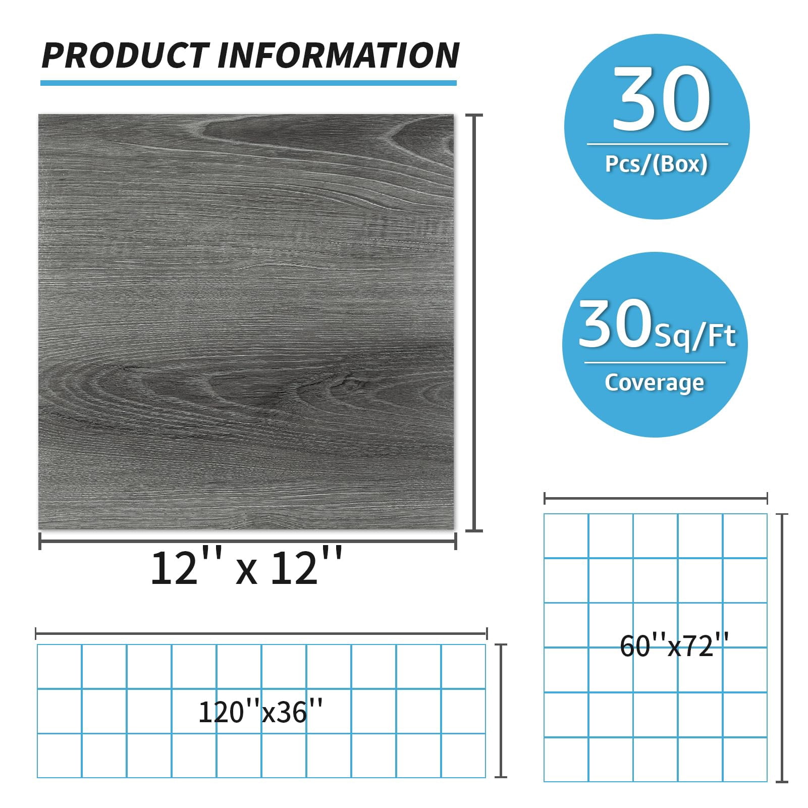 Peel And Stick Vinyl Floor Tiles 30-pack 12 X 12 Inch  Self Adhesive Waterproof Flooring Wood Planks For Kitchen Dining Room Bedrooms Cover 30 Sq.ft Grey Oak