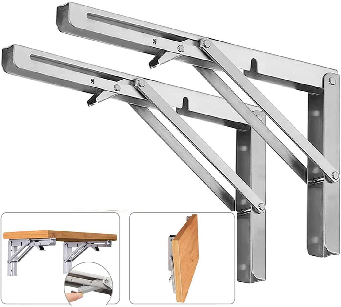 330Ib Toirxarn Folding Shelf Brackets 12 Inch Max Load Heavy Duty Stainless Steel Collapsible Bracket for DIY Space Saving Wall Mounted Work Bench.Pack of 2