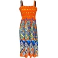 thumbnail image 3 of Peach Couture Women's Midi Multicolor Exotic Smocked Spring Summer Dress, 3 of 9