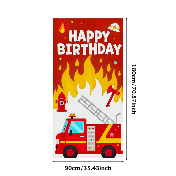Firefighter Themed Happy Birthday Banner Background Decorations for Birthday Party Photography Props Backdrop Party Supplies Kids Celebration Decor