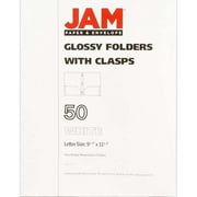 JAM Glossy Two Pocket Clip Folders, White, 50/Pack