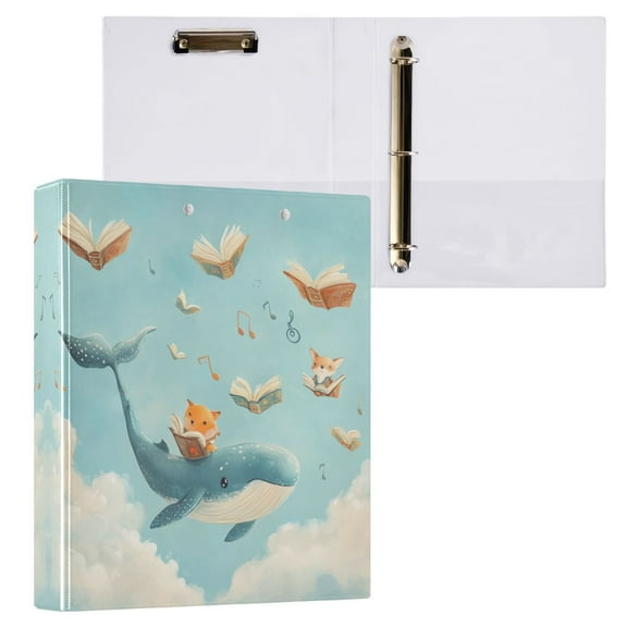 Fox and Whale Carrying Books 3 Ring Hardcover Binders 1.5in Round Rings for Letter-Size Folder Paper Organizer Pockets for Office Student Recipe