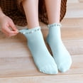 thumbnail image 2 of Gsakboxl No Show Socks Women Solid Cotton Cute Pearl Ruffle Edge Warm Mid Calf Socks Casual Soft Short Tube Hosiery For Autumn Winter Daily Mint Green, 2 of 5