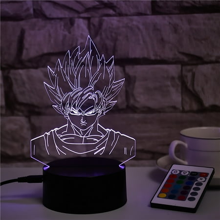 

KLZO 3D Optical Illusion Super Saiyan God Goku Night Light Toy Lamp Remote Control Dimmable Battery or USB Powered 7 Colors Change Christmas Birthday Gift for Boys Girls Baby