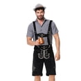 thumbnail image 2 of Lovskoo Oktoberfest Costume Men Three Piece Set Slim Long Sleeve Lapel Neck Shirt Overalls Hat Dance Platform Outfits Performance Suit Dress Up Party and Beer Festival Black, 2 of 9
