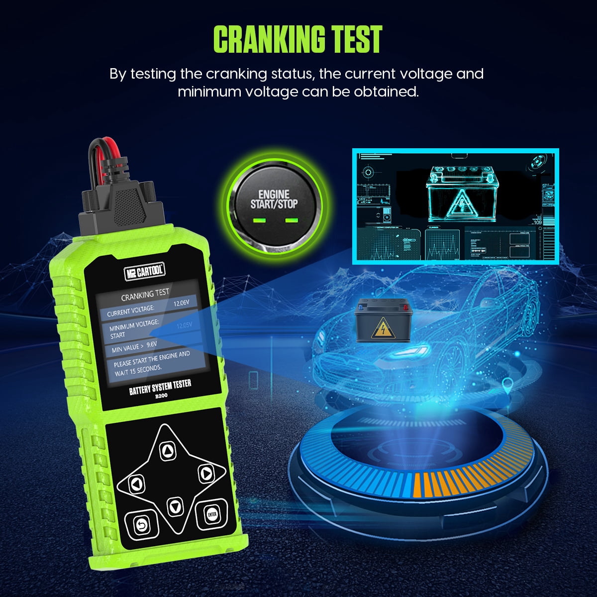 MR CARTOOL B200 Car Battery Tester Multimeter 12V/24V 30-1700 CCA Auto Cranking Charging Analyzer for Truck Motorcycle Boat