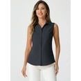 thumbnail image 4 of DARING DIVA Sleeveless Lapel Chambray Tunic Denim Shirt M Black, 4 of 6