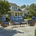 thumbnail image 2 of Luxury 6 Piece Patio Furniture Sets Outdoor Wicker Rattan Conversation Sofa Rocking Swivel Chairs Set with 6" Thick Cushions, Ottomans and Coffee Table for Backyard Balcony Garden, Blue, 2 of 15