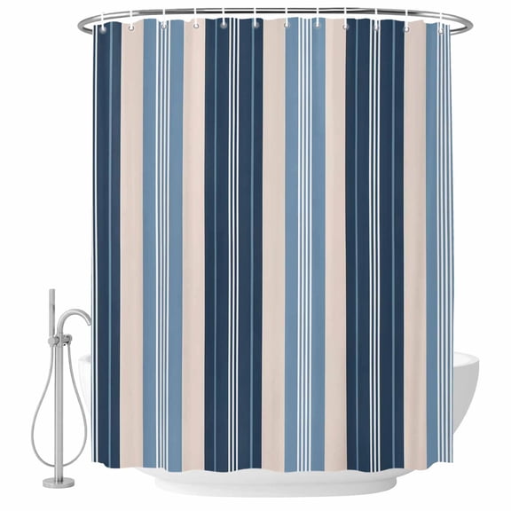 Blue Beige Striped Shower Curtain, Waterproof Shower Curtains for Bathroom, Modern Stripes Art Farmhouse Washable Fabric Bathtub Curtain Set Bath Decor with 12 Hooks Extra Long 72"x96"