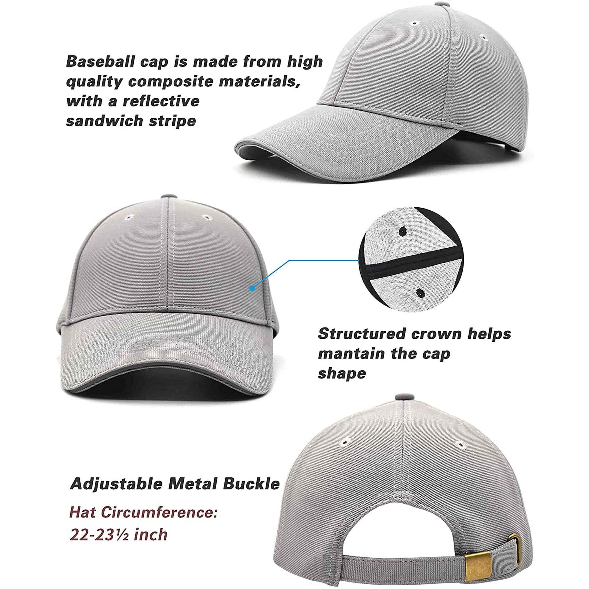 Fybto Reflective Brim Low Profile Solid Plain Baseball Hats Adjustable Blank Ball Cap For Men Women Golf Hat