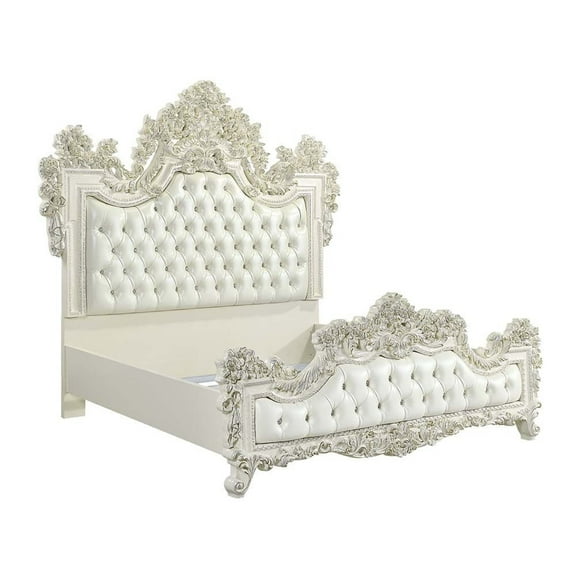 ACME Adara Faux Leather Upholstery Eastern King Bed in White and Antique White