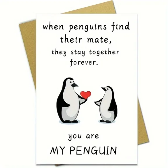 You Are My Penguin Card - Cute Penguin Love Note with Heart - Adorable Relationship Greeting Card for Partner, Spouse, or Valentine