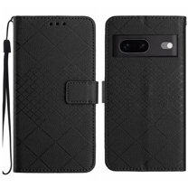 Dteck for Google Pixel 7 Magnetic Case, Premium PU Leather Folio Flip Wallet Case with Card Holder Cash Slot Lanyard Strap Kickstand Function Embossed Pattern Slim Shockproof Cover, black