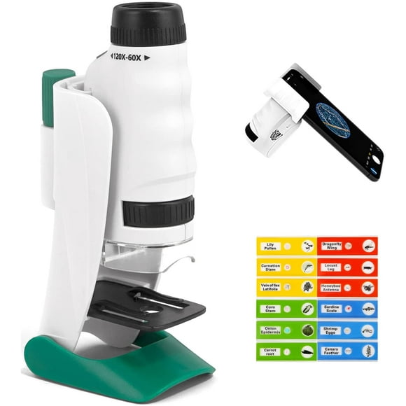 Amdohai Microscope for Kids Outdoor Portable Mini Microscope 60X-120X Include 12PCS Prepared Slides STEM Toys Educational Science Experiment Kits for Kids Christmas Birthday Gift for Boys & Girls