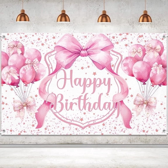 Uflashmi Pink Happy Birthday Banner Backdrop for Coquette Birthday Decorations, Coquette Bachelorette Party Decorations, 6 x 3.6 Ft