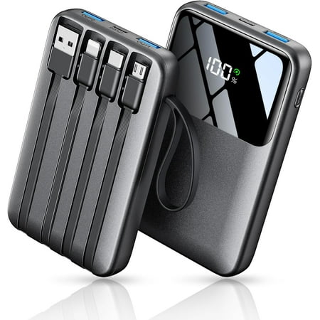 Power Bank, 15000mAh Portable Charger with Built in Cable, 22.5W Fast Charging, 6 Outputs, Slim Travel Essential Battery Pack with LED Display, Compatible with iPhone 16/15/14/13, Samsung, iPad, etc