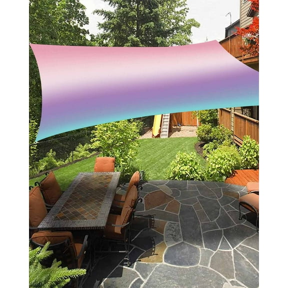 Sun Shade Sail 8x10Ft Purple Pink Teal Gradient Uv Block Sunshade Canopy Outdoor Shade Cover Rectangle Shade Cloth For Patio Garden Yard Deck Pergola