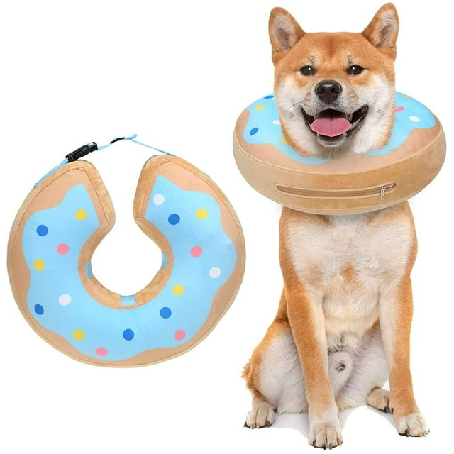 Dog Inflatable Recovery Collar - Soft Pet Surgery Collar for Dogs & Cats, Comfortable Protective E Collar Prevent from Licking, Biting Wound, Cute Donut Design