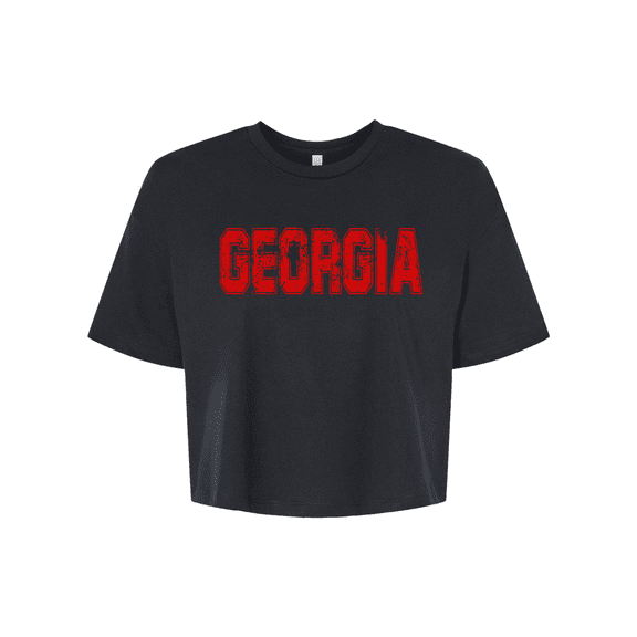 Trenz Shirt Company Womens Georgia Football Team Color Red and Black Distressed Georgia State Name Bulldogs Jersey Crop Tee-Black-medium