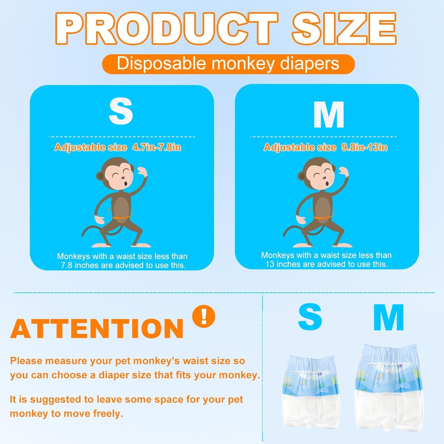 20PCS Disposable Monkey Diapers Pet Diapers with Adjustable Elastic WaistlineM