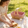 thumbnail image 3 of VMWMSSR Picnic Basket With Removable Liner, Portable Handmade Water Hyacinth Basket With Wooden Handles, Empty Gift Baskets For Food Storage Outdoor Adventures White-37.5cm, 3 of 8