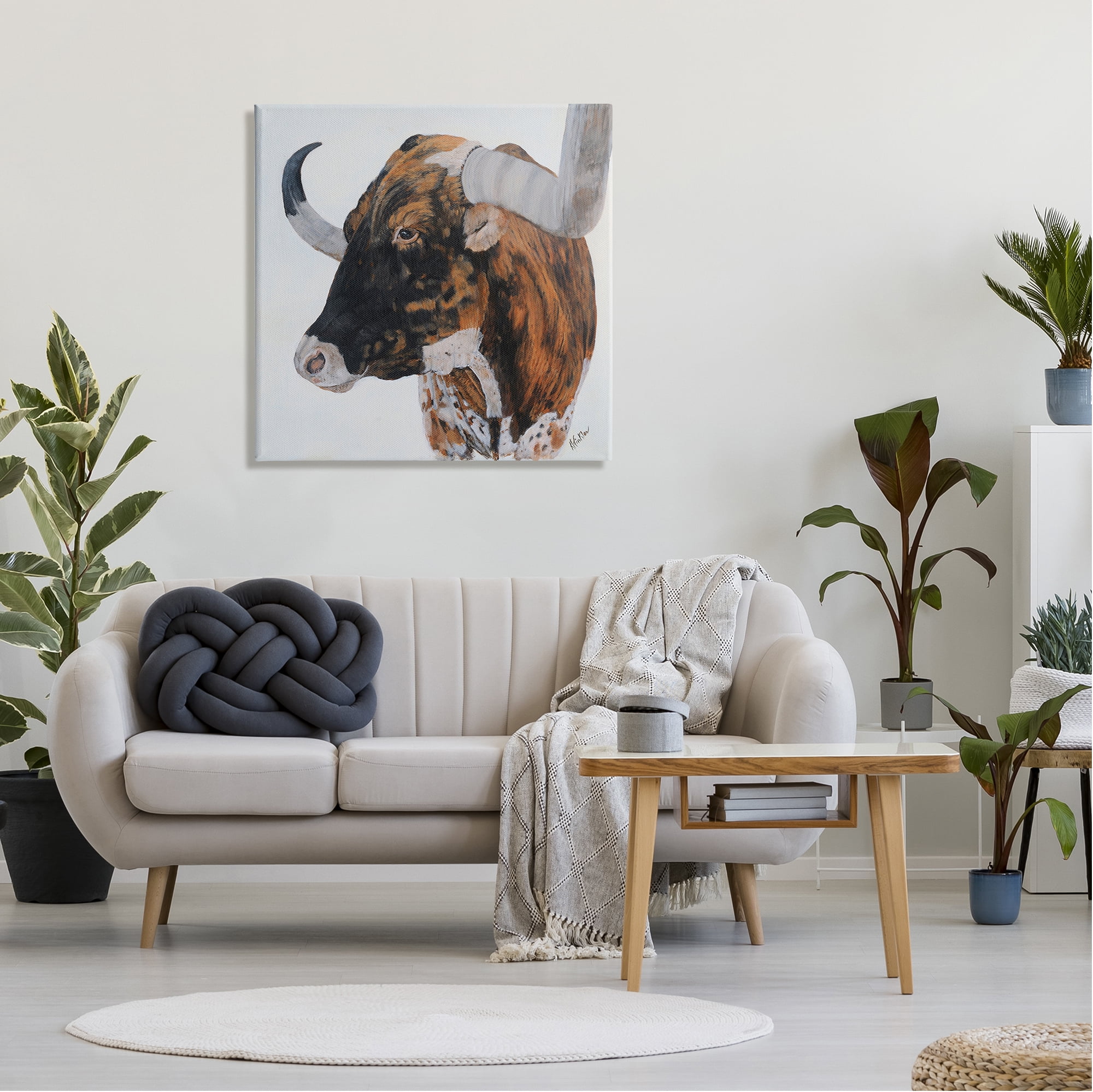 Stupell Longhorn Cattle Farmhouse Portrait Animals & Insects Painting Gallery Wrapped Canvas Print Wall Art