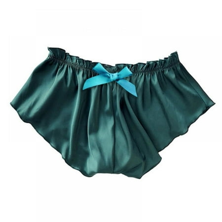 Xmarks Plus Size Silk Panties for Women Sexy Bowknot Satin Shorts Ultra Comfort Soft Pajamas Underwear Sleepwear  Green  S