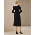 thumbnail image 5 of DARING DIVA Knee Length Pencil Long Sleeve Tie Waist Sheath Dress S Black, 5 of 6