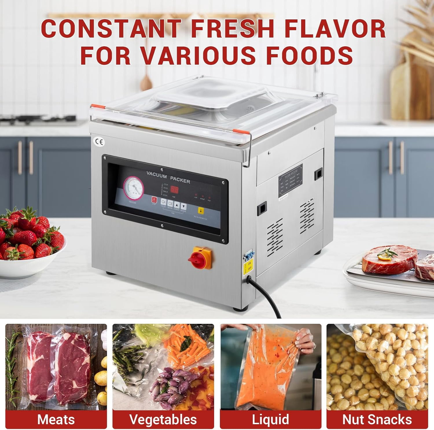 EastVita 15.7" 19.8 m³/h Commercial Chamber Vacuum Sealer, 110V Professional Food Vacuum Sealer with Chamber, Perfect for Food Preservation Home Kitchen Use