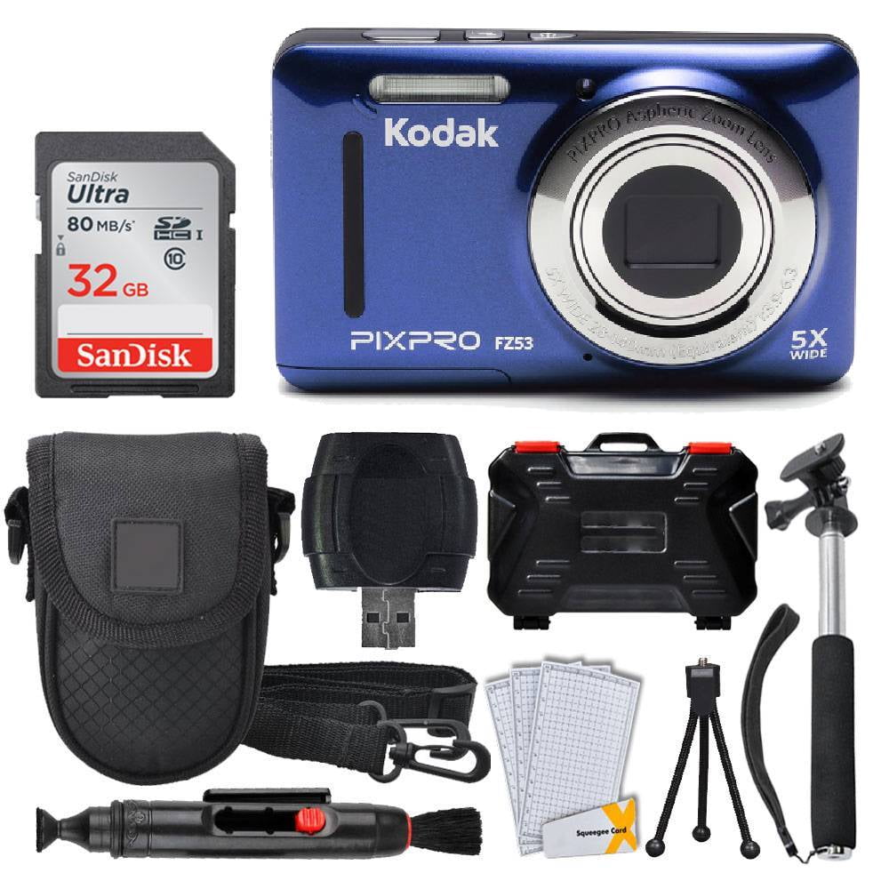 Kodak PIXPRO FZ53 Digital Camera (Blue) + 32GB Card + Monopod
