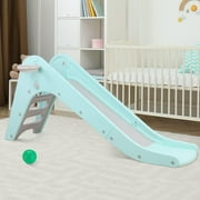 Pirecart 3-in-1 Kids Slide Indoor Outdoor Toddler Climber Slide Play Set with Basketball Hoop, Wet or Dry Slide for Age 3+, Green & Gray