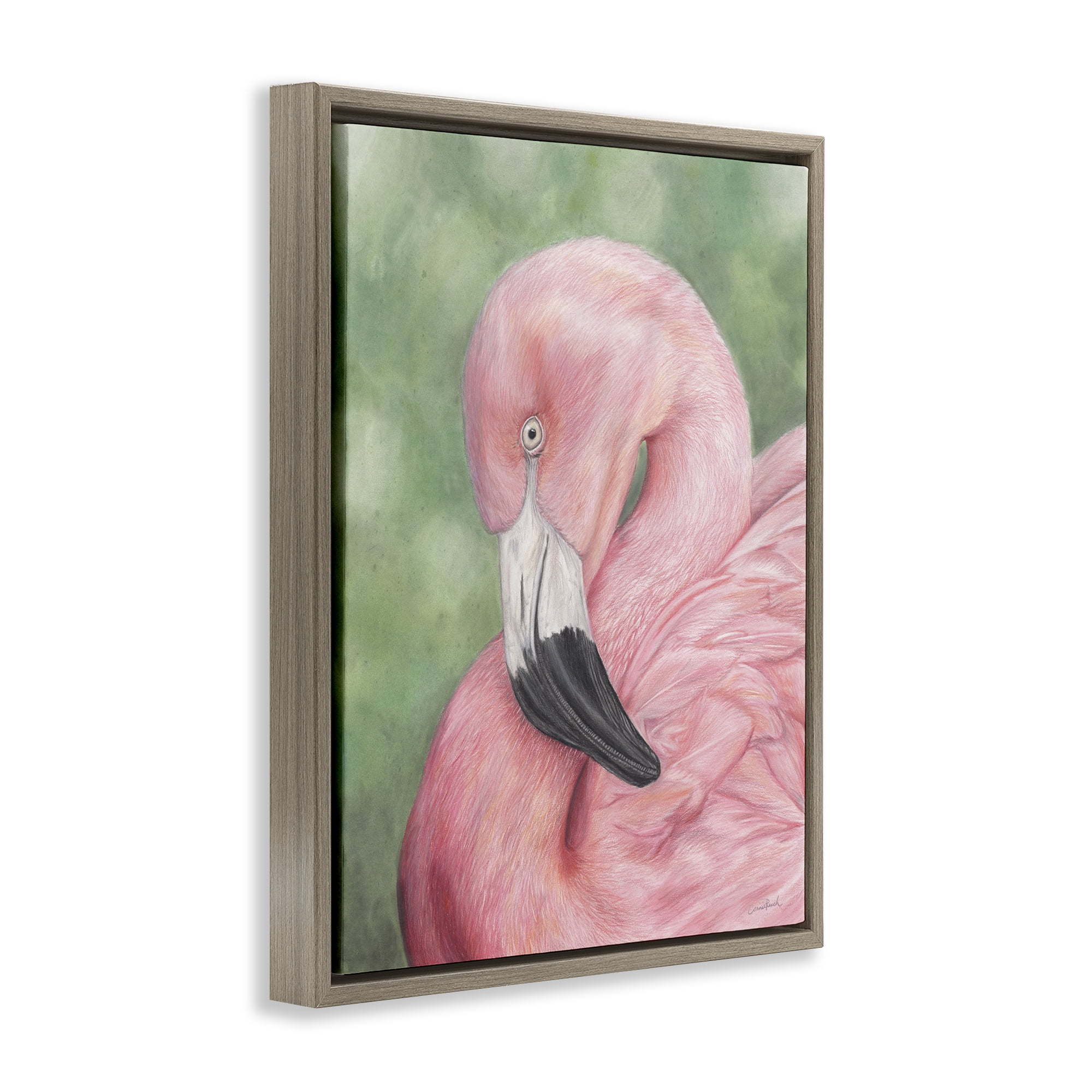 Stupell Industries Blushing Flamingo Visage Animals & Insects Painting Brown Floater Framed Canvas Art Print Wall Art, 17 x 21