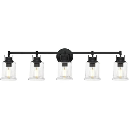 

MANXING 5-Light Bathroom Vanity Lighting Fixture Over Mirror Matte Black Wall Sconces Light with Clear Glass Shade Indoor Farmhouse Style Wall Lamp for Hallway Powder Room