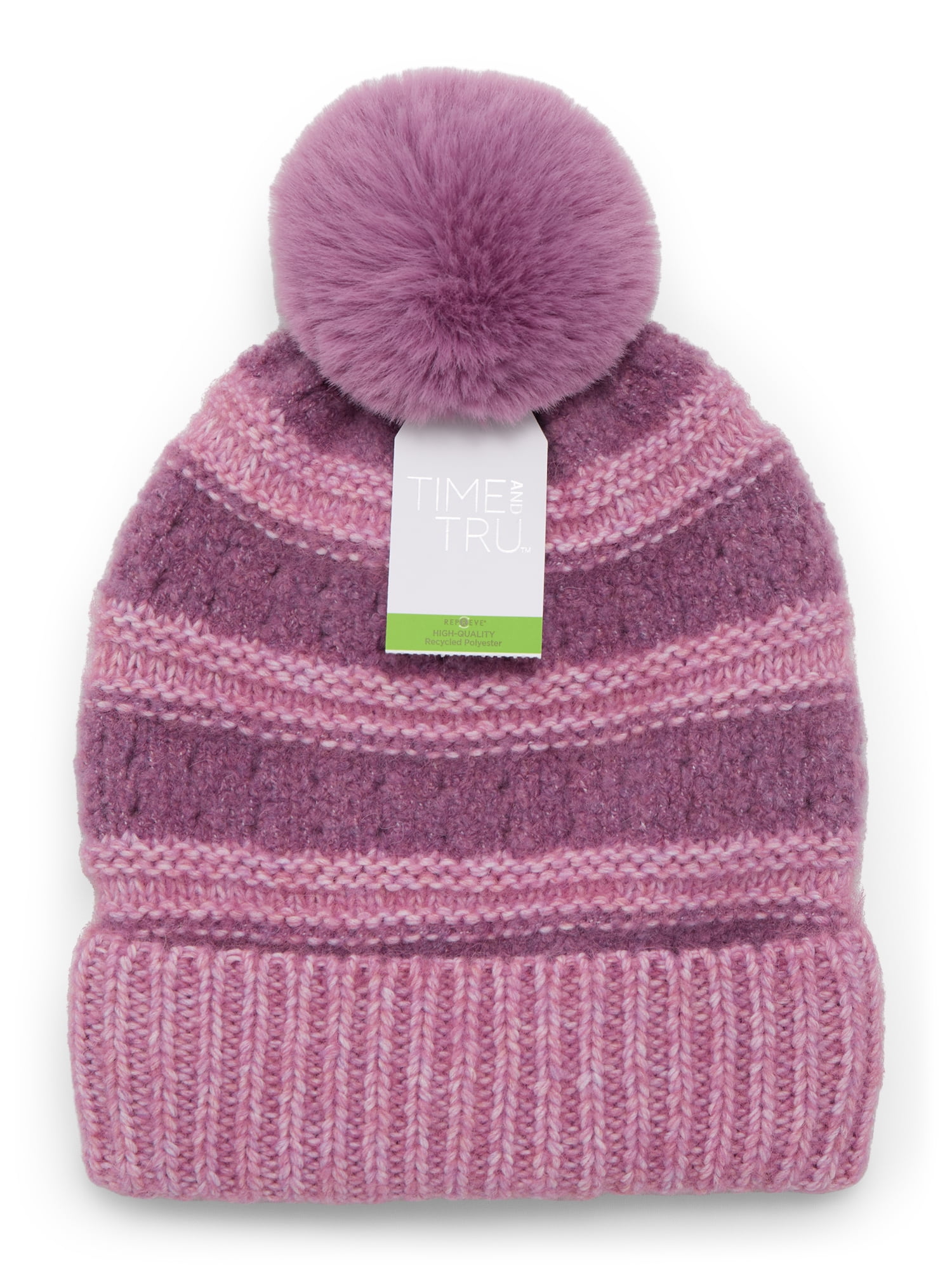 Time and Tru Women's Pointelle Beanie, One Size Fits Most, Purple Dawn