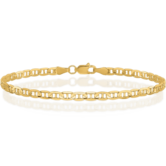 14K Solid Yellow Gold 3.75mm Concave Anchor Mariner Link Chain Bracelet