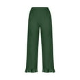 thumbnail image 5 of QATAINLAV Gifts for Mom Cotton Linen Pants for Women Casual Ruffle Hem Straight Wide Leg Boho Beach Pants Summer Elastic Waist Lounge Trousers with Pockets Army Green M, 5 of 7