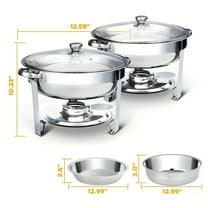 WARMOUNTS 5QT Chafing Dishes for Buffet, 2 Pack Round Chafing Dish Buffet Set with Glass Lid & Lid Holder, Food Warmers for Parties, Wedding, Birthday, Banquet, Only for Cooking