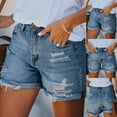 thumbnail image 2 of Youmylove Womens Jeans Shorts Summer Trendy Distressed Cut Off Shorts Stretchy High Waisted Ripped Denim Shorts With Pockets Casual Short Pants Trendy Jorts Streetwear, 2 of 9