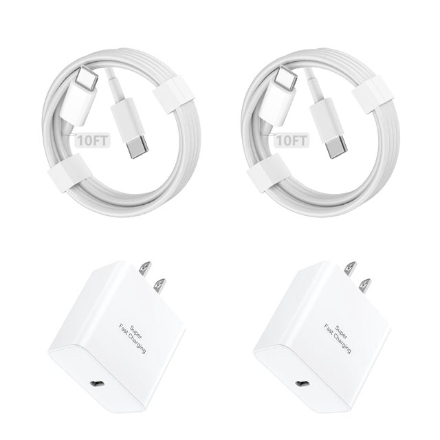 Cargador rápido tipo C QUIGVXKN de 45 W con cable USB C de 3 m, paquete de 2