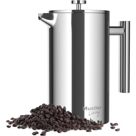 French Press Coffee Maker 34oz Stainless Steel Double Insulated Heat Resistant Dishwasher Safe