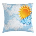 thumbnail image 1 of Cloud Throw Pillow Cushion Cover, Cartoon Summer Season Ornamental Sunny Day Illustration with Swirls, Decorative Square Accent Pillow Case, 24 X 24 Inches, Blue Pale Blue and Orange, by Ambesonne, 1 of 2