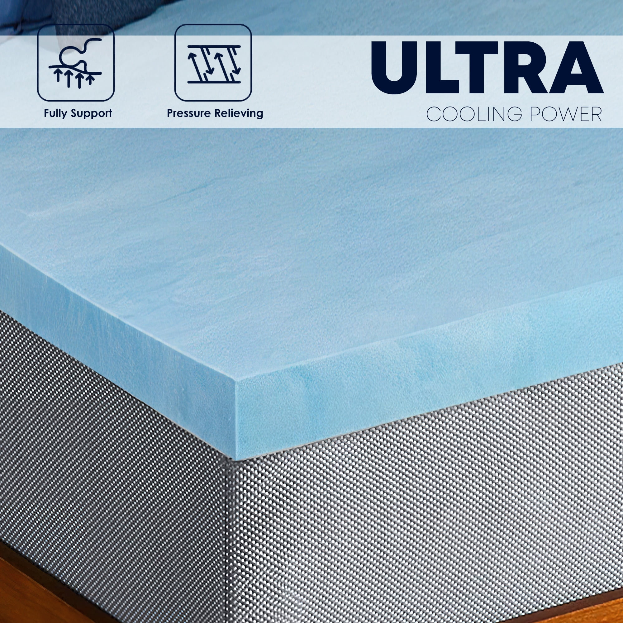 Continental Sleep, 3" Gel Memory Foam Mattress Topper, Queen, Blue