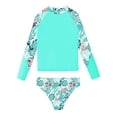 thumbnail image 3 of iiniim Kids Girls Tropical Swimsuit Two Pieces Long Sleeve Rashguard Set Summer Swimwear Bathing Suit 6-16 Leaf&Green 10, 3 of 7