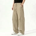 thumbnail image 5 of Atkumj Linen Pants Men with Pockets Fashion Elastic Waist Drawstring Pants Casual Solid Color Straight Leg Men Trousers Pants for Daily Wear 2XL, 5 of 6