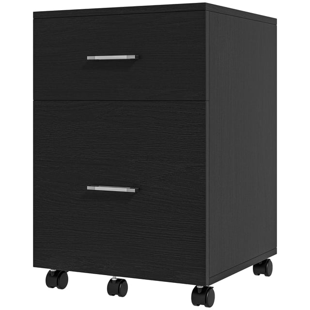 Black 2-Drawer Mobile File Cabinet with Wheels - Vertical & Letter Filing - Compact Under Desk Storage for Home Office & Study - 15.6" x 15.4" x 23"