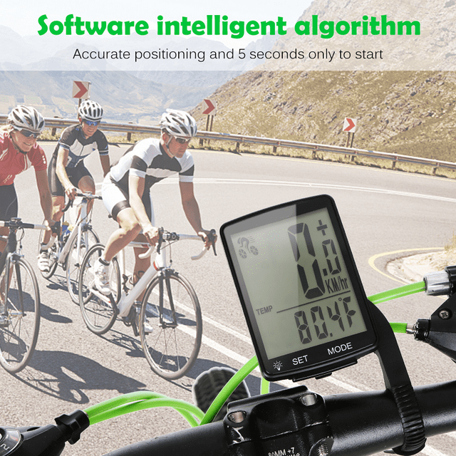 Lixada YA100-A Wireless Bike Speedometer with 2.8" Bright LED Display, Green Backlight, Black Shell, Multilingual Support for Cycling Data Tracking