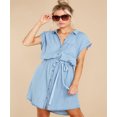 thumbnail image 1 of Vestido vaquero azul de manga corta para mujer, minicamisa con botones, ropa de verano, 1 of 5