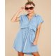 thumbnail image 1 of Vestido vaquero azul de manga corta para mujer, minicamisa con botones, ropa de verano, 1 of 5