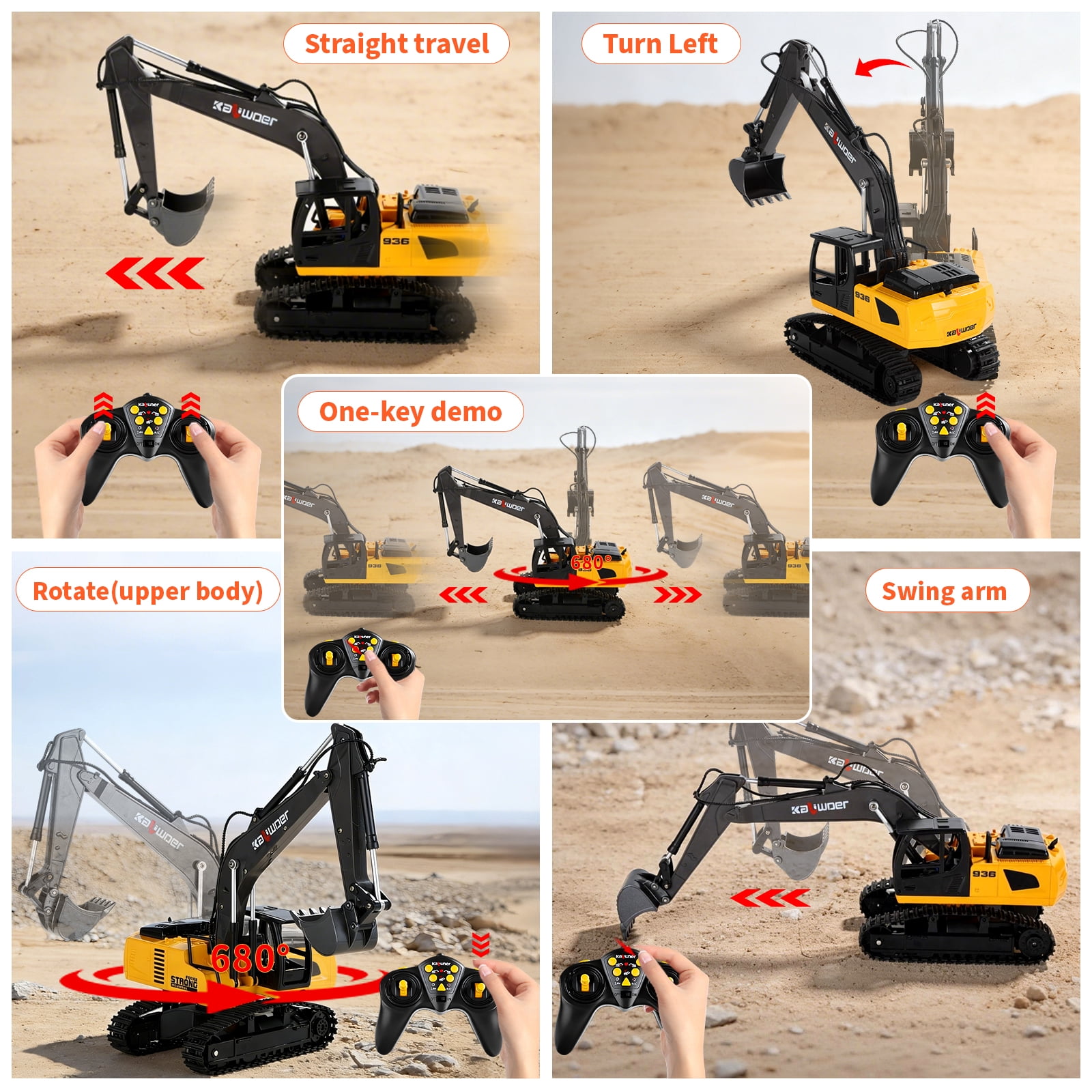 JoyStone RC Construction Vehicles Toy Set for Kids, 2.4Ghz Alloy RC Excavator and Dump Truck Toy with Light/Sounds/Auto Demo, RC Car Toys Gifts for Toddlers Boys