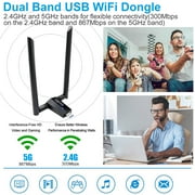 1200Mbps USB WiFi Adapter for Desktop or PC, TSV Dual Band 2.4G/ 5G AC Wireless Network Card Dongle with 5dBi High Gain Antenna for Desktop Laptop PC Support Windows 11/10/8/7/XP/Vista, Mac OS